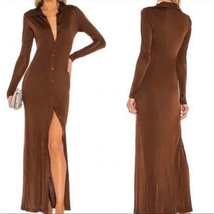 COPY - L'Academi Brown Button Up Maxi Bodycon Slit Dress Revolve